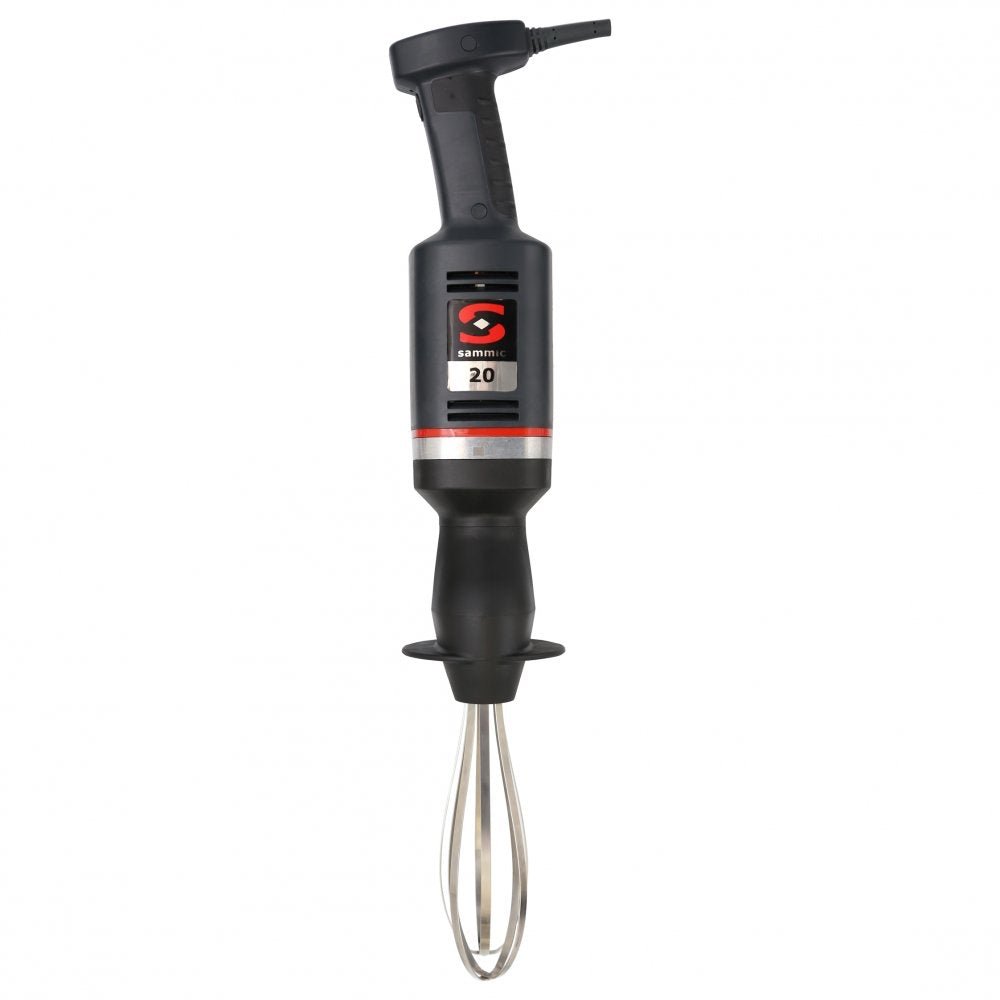 Batidor de mano profesional Sammic B-20 con accesorio de varillas batidoras, diseñado para uso en hostelería y cocinas industriales de alto rendimiento.