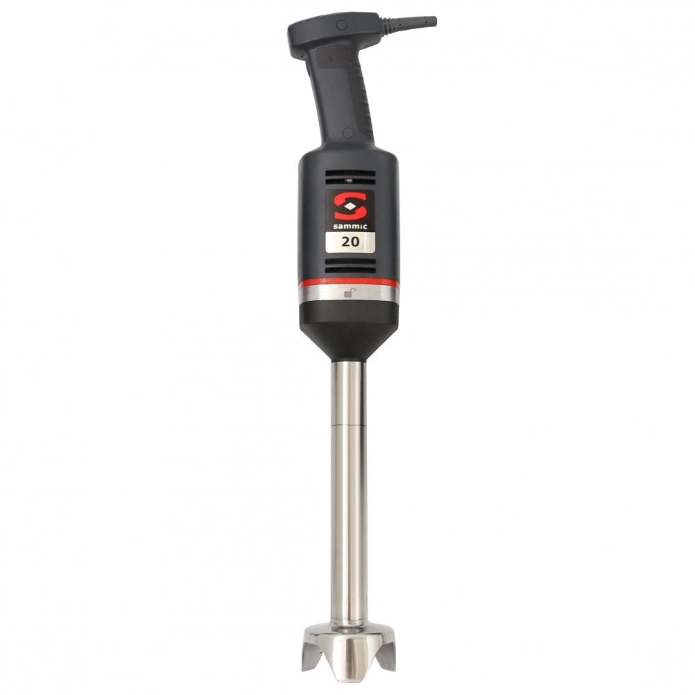 Batidor de mano profesional Sammic XM-22 con brazo triturador de acero inoxidable, diseñado para el procesamiento eficiente en cocinas industriales y hostelería.